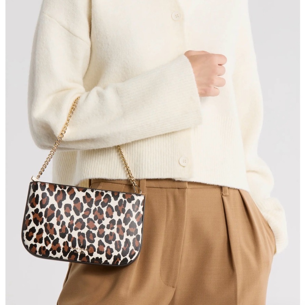 Kate Spade Leopard Print Shoulder Bag with Gold Chain Accent